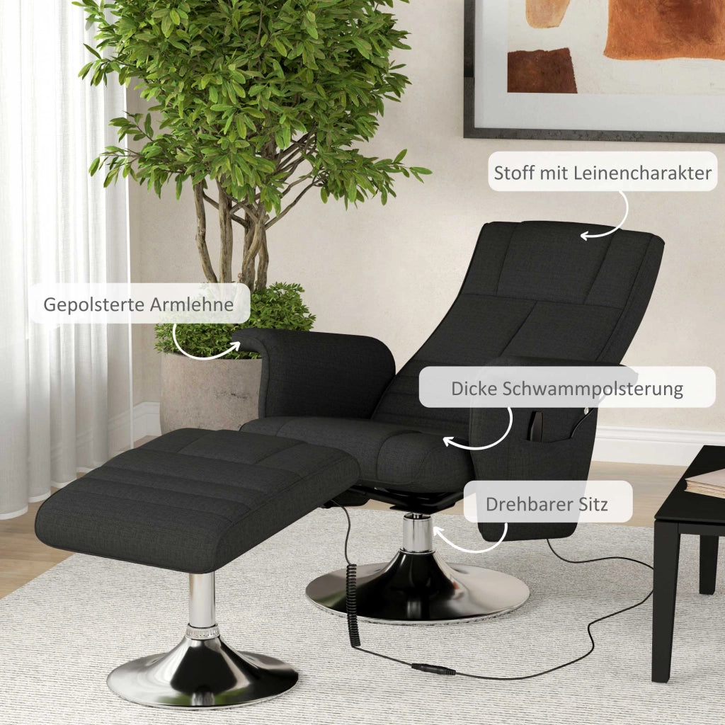Poltrona relax massaggiante con poggiapiedi reclinabile ¨C Xylo ¨C tessuto nero 78x95x88 cm