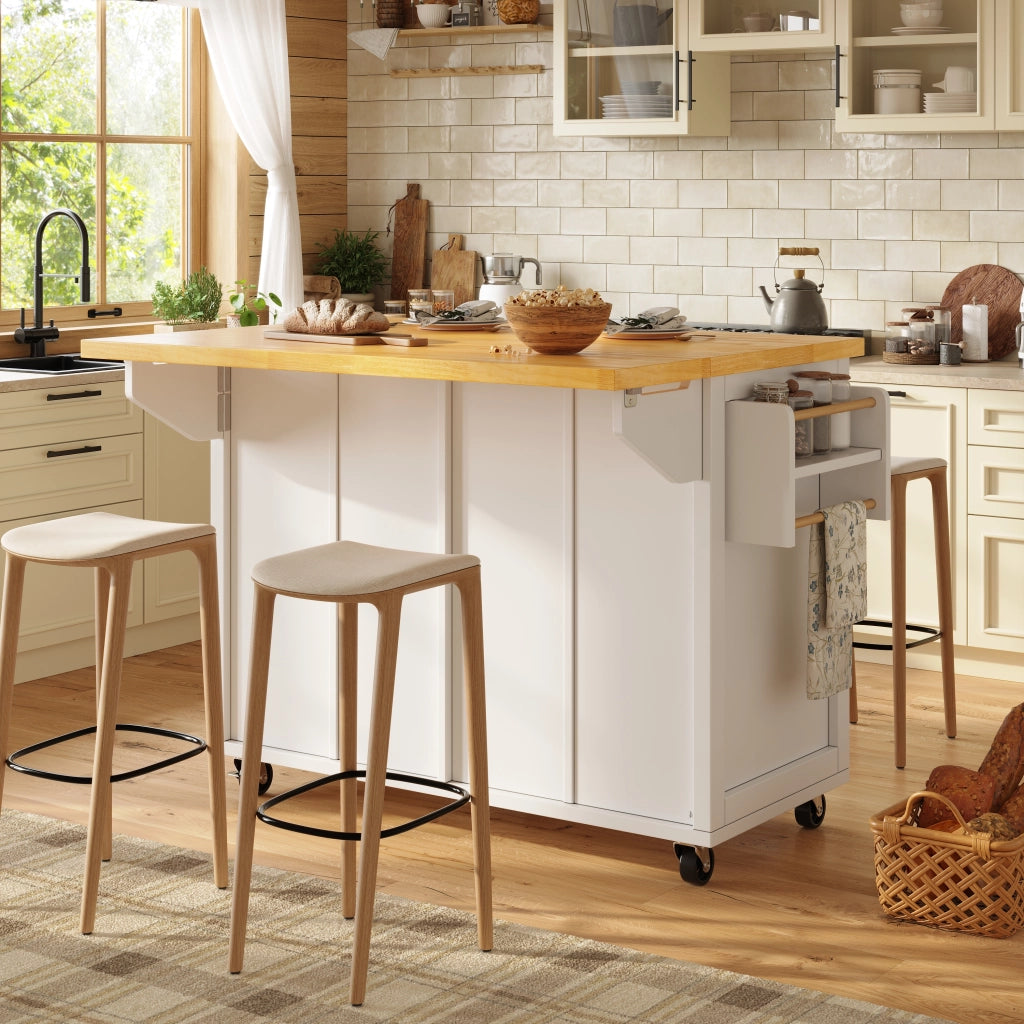 Carrello da cucina con cassetto; ripiani regolabili e 5 ruote con freno per cucina e soggiorno; bianco