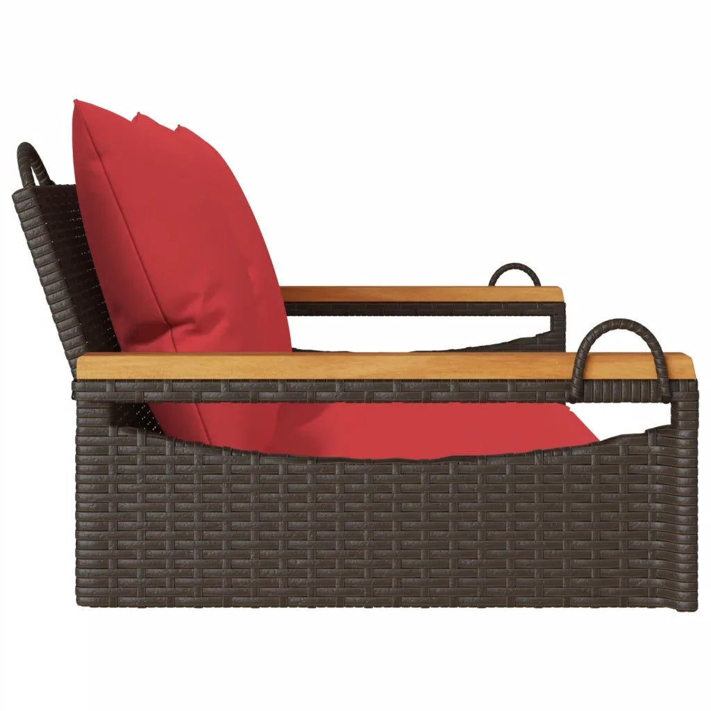 Panchina Dondolo con Cuscini Marrone 109x62x40 cm in Polyrattan 368149