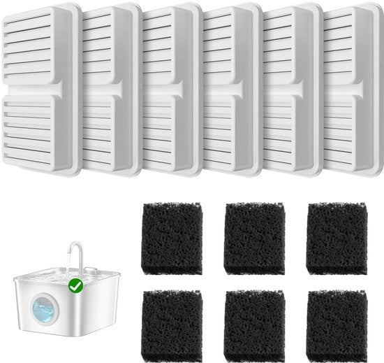 Set di sostituzione per filtro dell'acqua - 6 Filtro a carbone attivo - 6 Filtro schiuma - Adatto per fonte dell'acqua da 2,6 L - Filtrazione quadrupla - Acqua salutare e fresca - Filtro per gatti