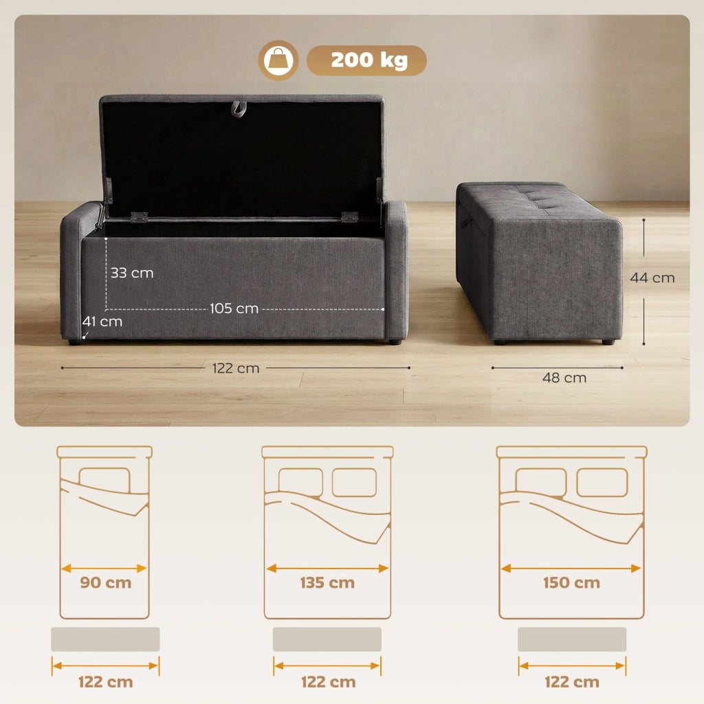 Pouf contenitore ¨C Xylo ¨C tessuto grigio scuro 122x48x44 cm