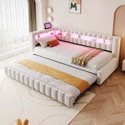 Divano letto estraibile imbottito 90x200 cm con LED; USB e Type-C; velluto beige
