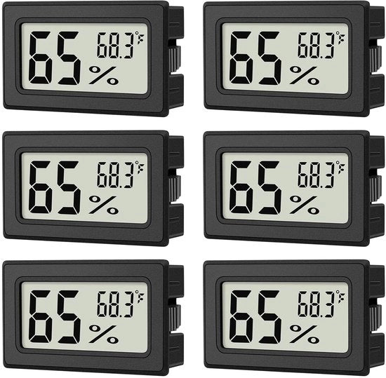 Set di 6 mini idrometri per umidità interna - termometro digitale e idrometro mini - misuratore di umidità interna e termometro in gradi Fahrenheit (℉) per termostati per rettili, terrari e frigoriferi