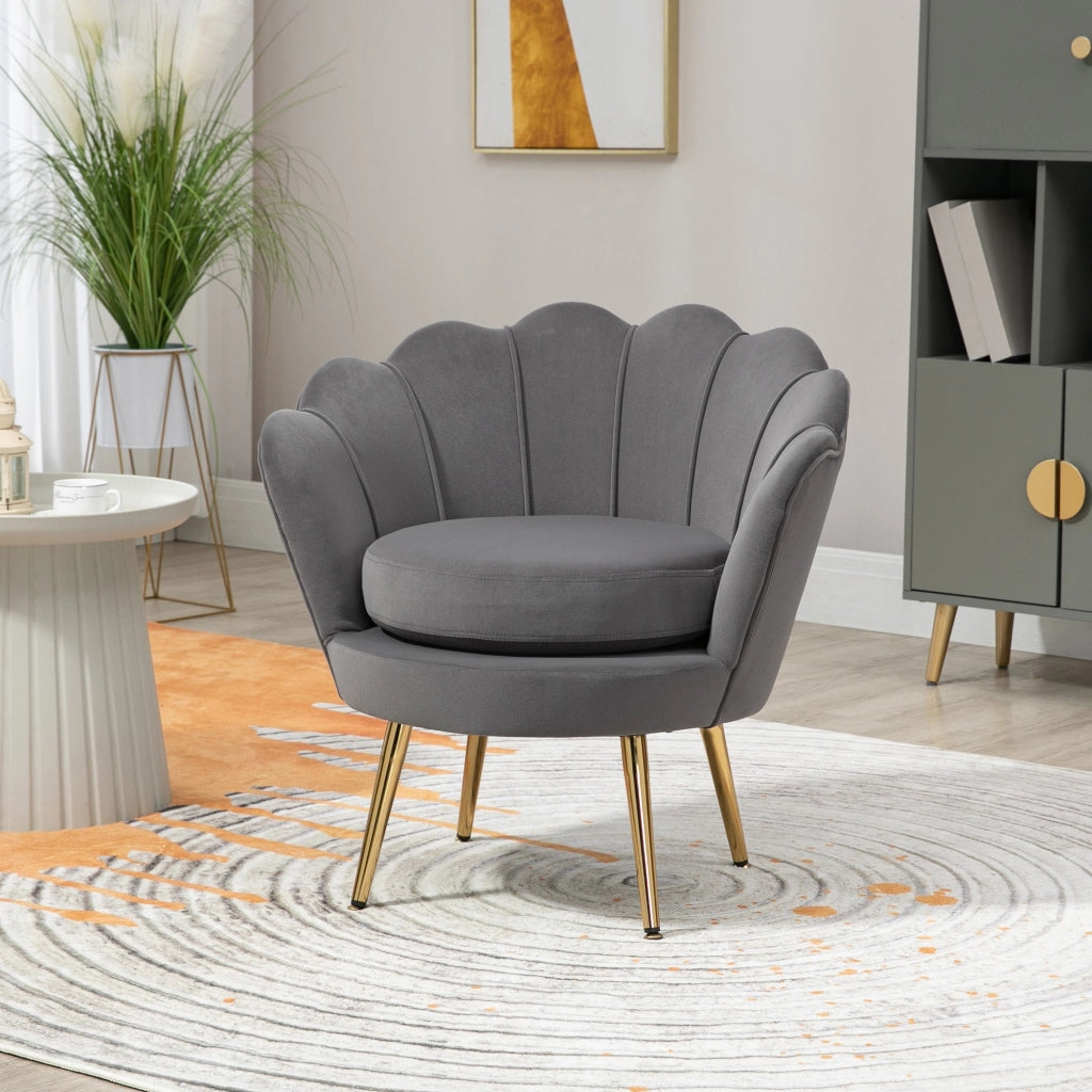 EasyComfort Poltrona a Conchiglia, Poltroncina Vintage, Poltroncina da Camera e Salotto, Design Elegante, con Schienale Alto, 76x67x74cm, Grigio