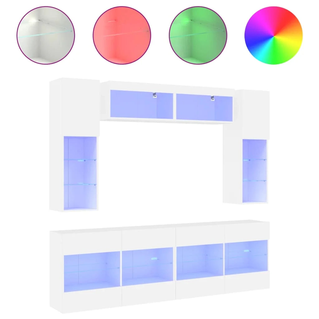 Mobile porta TV/armadio/parete attrezzata da 6 pezzi per soggiorno camera da letto o sala da pranzo con luci LED bianco (02_0025346)