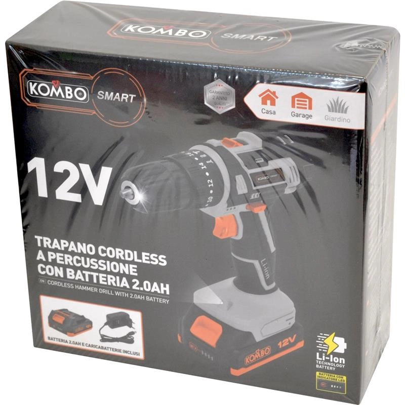 KOMBO TRAPANO CORDLESS A PERCUSSIONE 12V CON BATTERIA 2.0AH