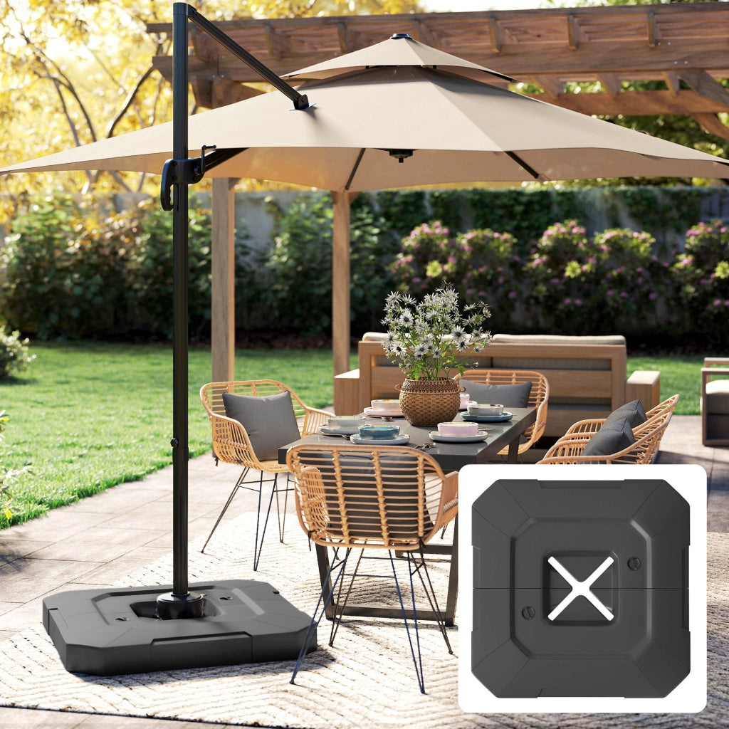Set 2 Pesi Riempibili per Base per Ombrellone a Sbalzo 101x101x12cm in HDPE Nero