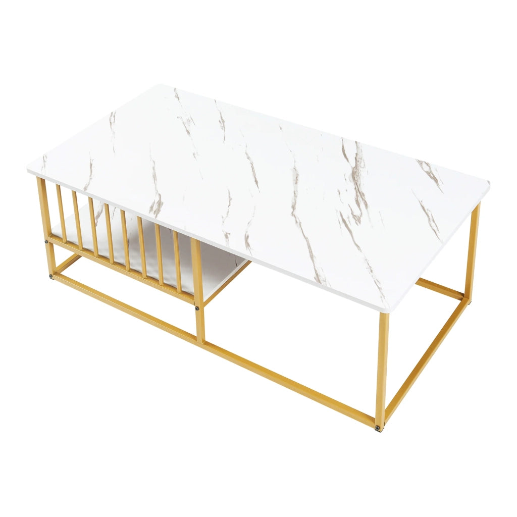 Tavolino/consolle 120 x 60 x 42 cm effetto marmo bianco e oro 03_0010836