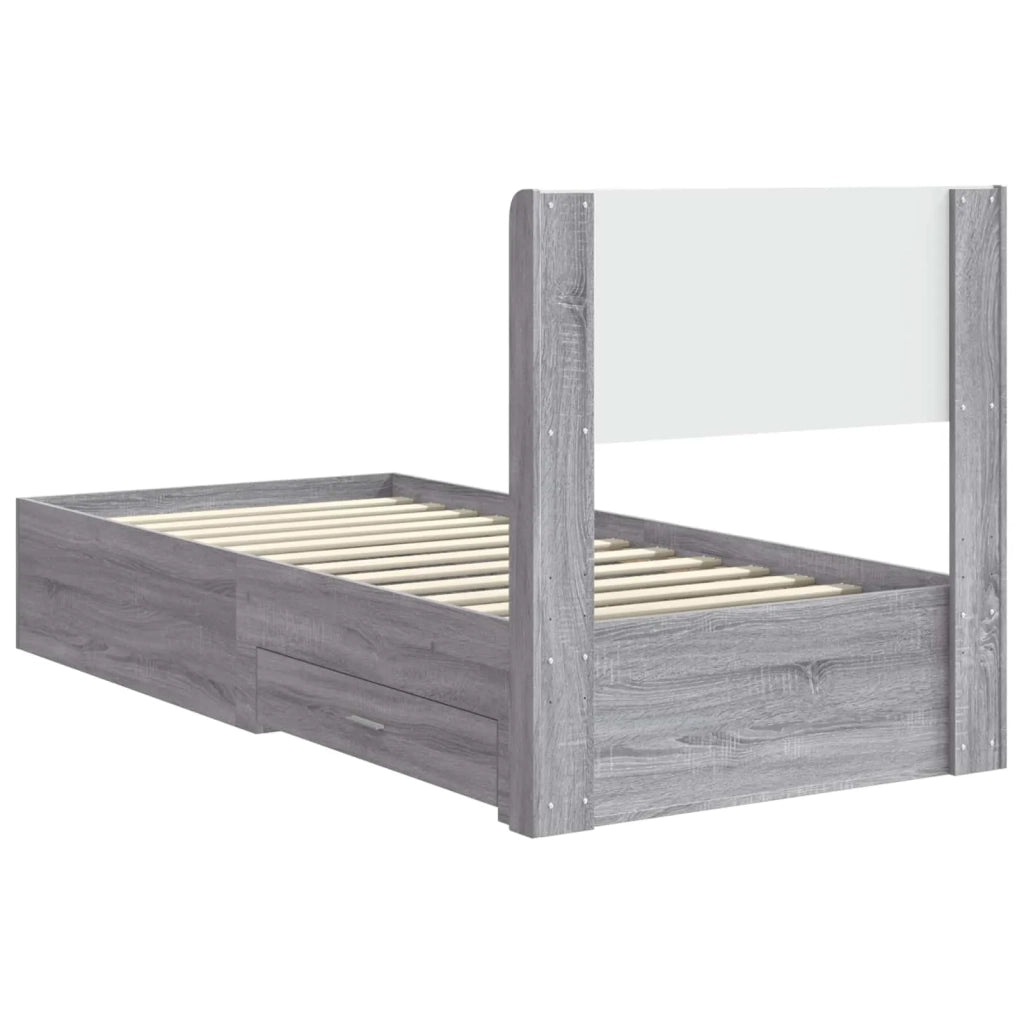 Letto singolo | Letto per adulti | Struttura del letto con stoccaggio e testata Sonoma grigio