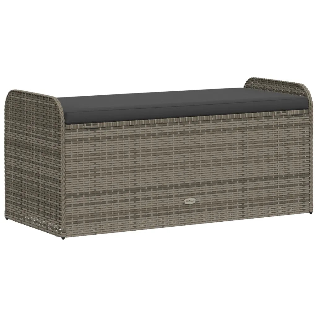 CassaPanca da Giardino | Panchina con Cuscino Grigia 115x51x52 cm in Polyrattan