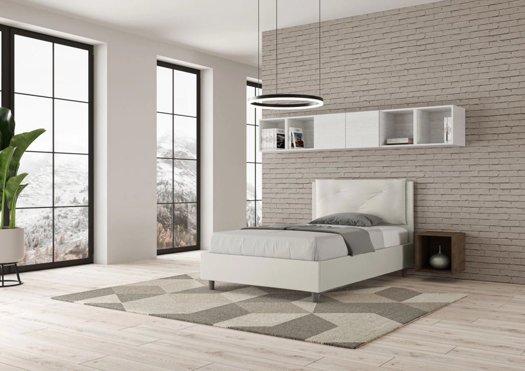 BS COM Letto una piazza e mezza con rete imbottito 120x210 similpelle bianco