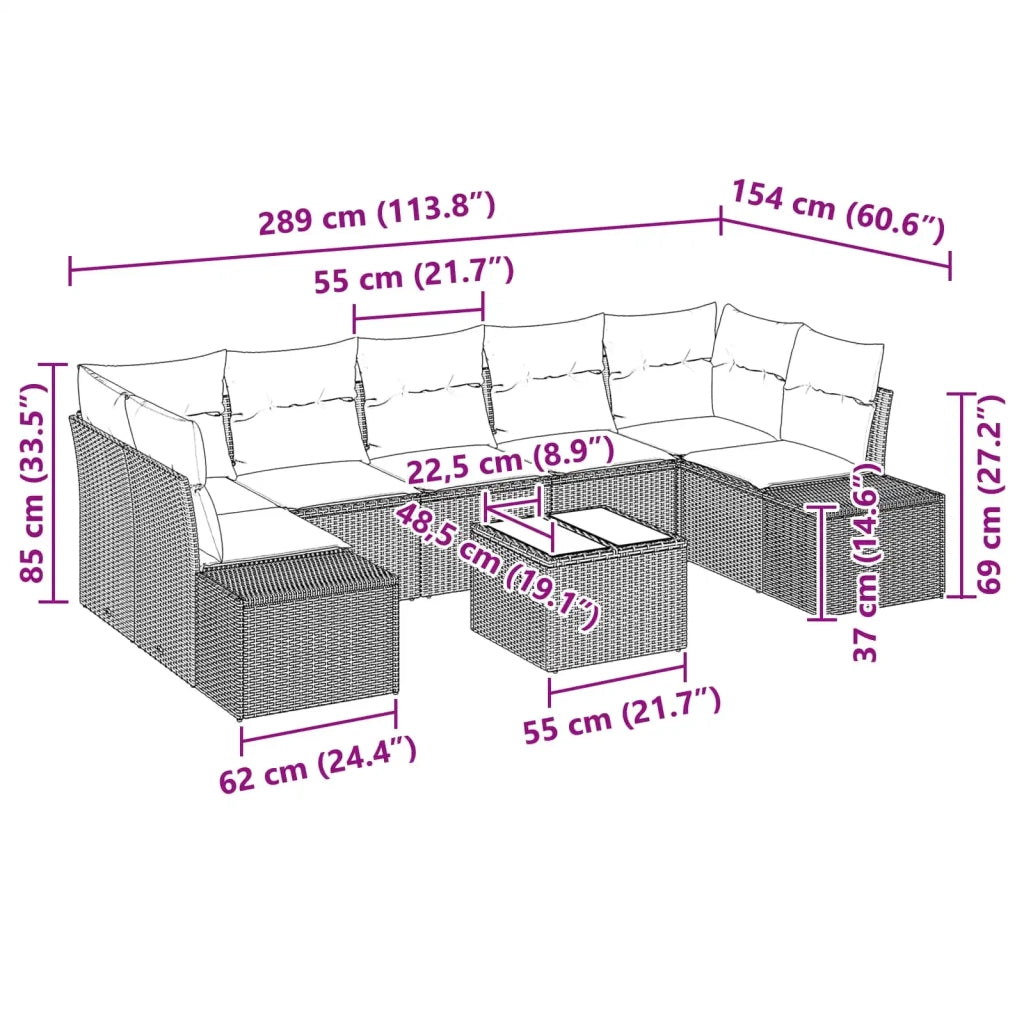 Set Divano da Giardino con cuscino 8 pcs Marrone polyrattan 3346984