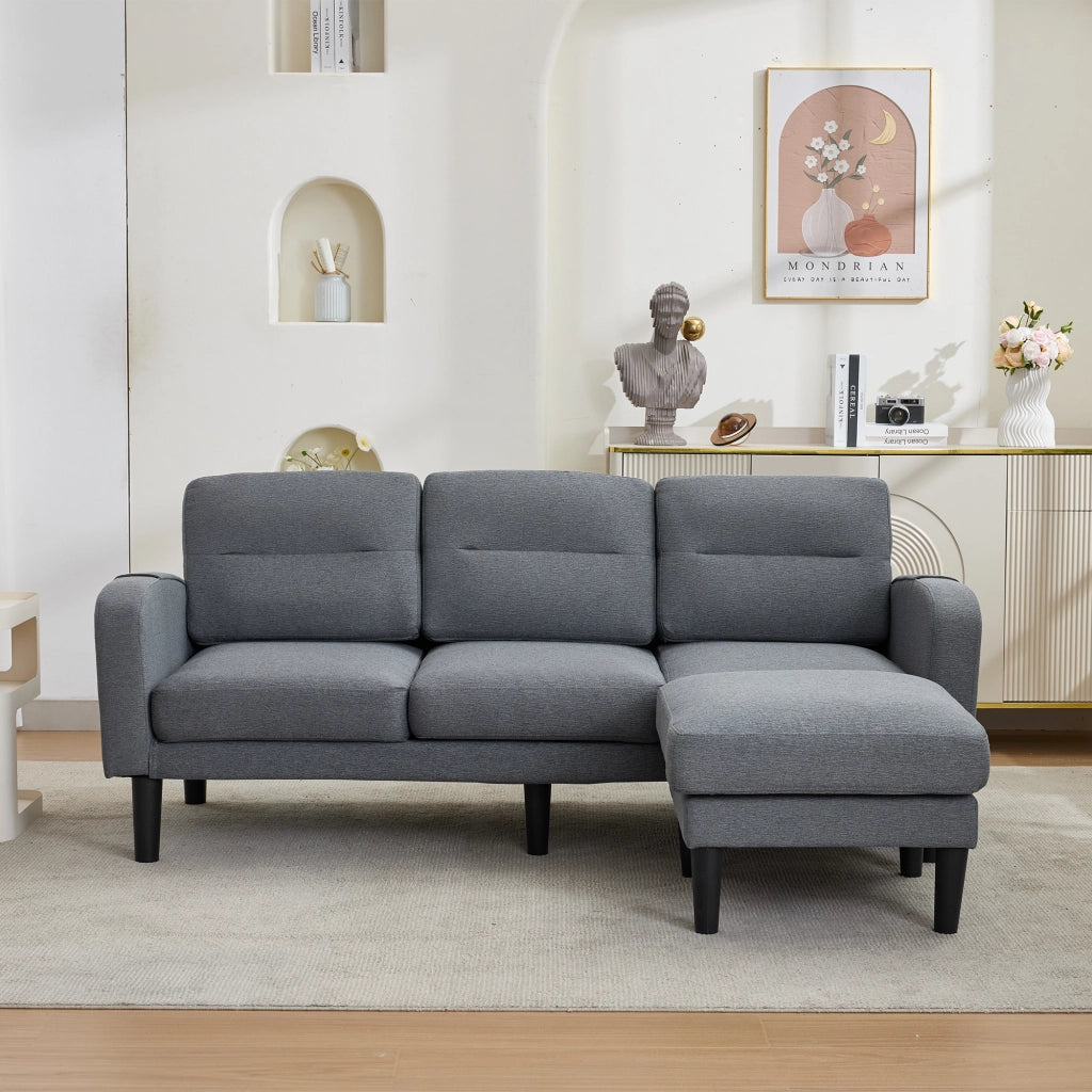 DIVANO Angolare a L 204x136x80 cm Tessuto Grigio 3 Posti con Chaise Longue