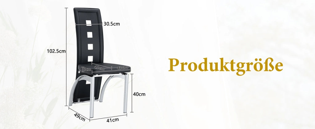 [Set di 2] Sedie da pranzo di design europeo con motivo traforato, in similpelle nera e gambe in metallo color argento, altezza 102,5 cm, ideali per s