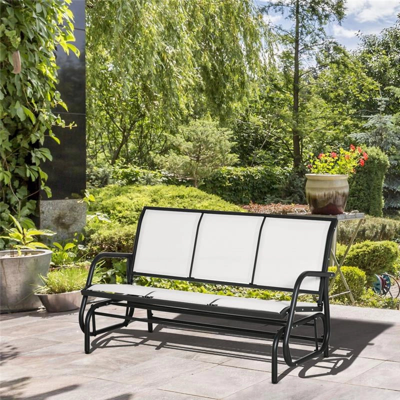 PANCHINA A DONDOLO 3 POSTI IN METALLO CON TESSUTO A  RETE 151 X 75 X 85 CM BEIGE