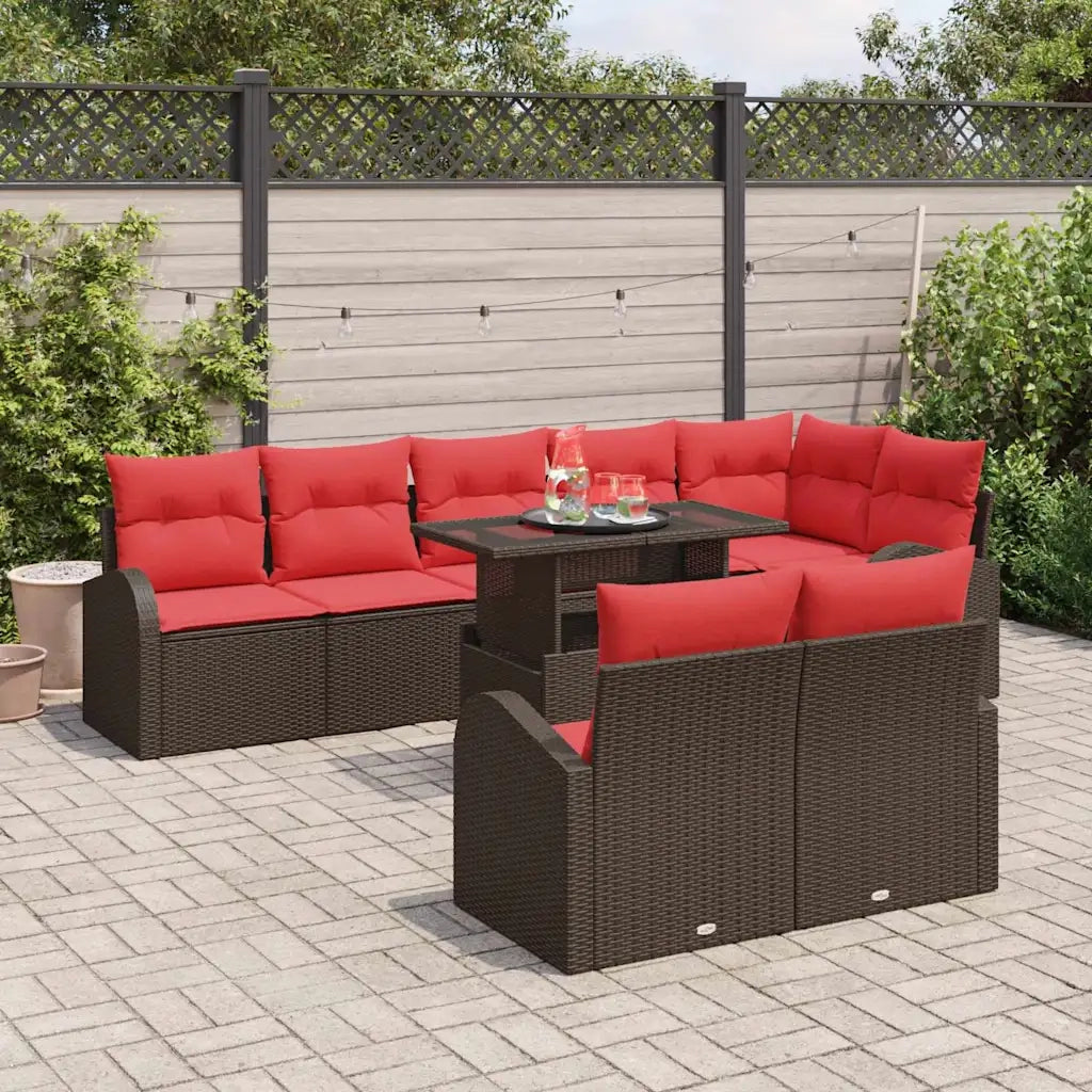 Set Divano da Giardino 9 pcs Marrone Poly Rattan 3357407