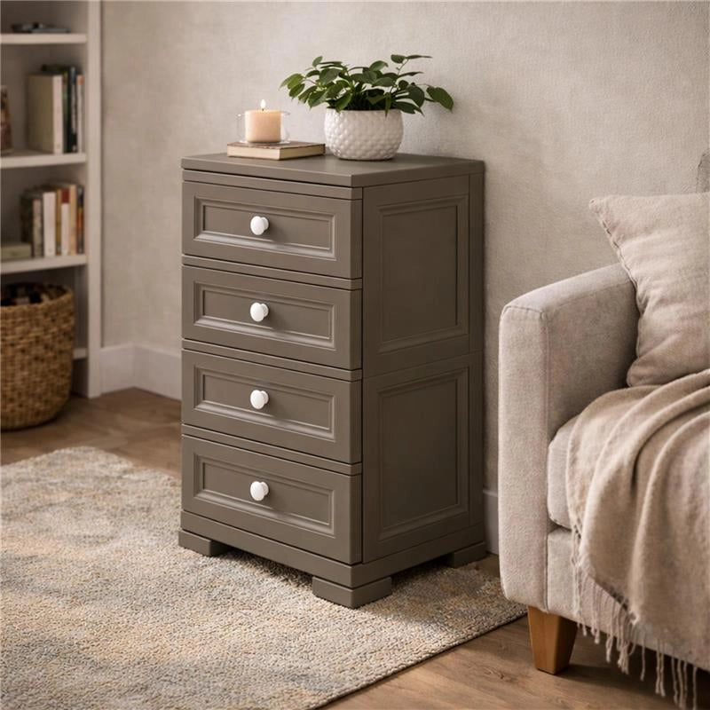CASSETTIERA ALTA 4 CASSETTI PICCOLI WENGÉ 40X43X85,5 CM – MOBILE COMPATTO ORGANIZZAZIONE CASA PER INGRESSO E ZONA GIORNO
