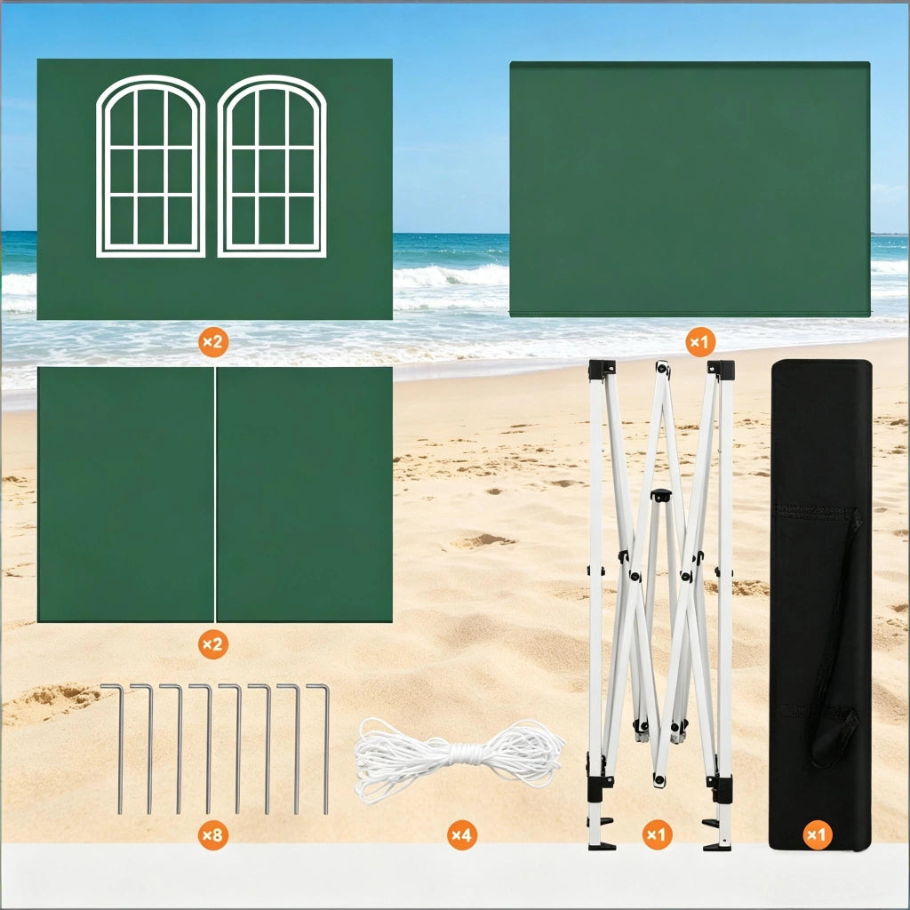 Gazebo pieghevole da giardino 2x2 m verde con 4 pareti laterali removibili e altezza regolabile