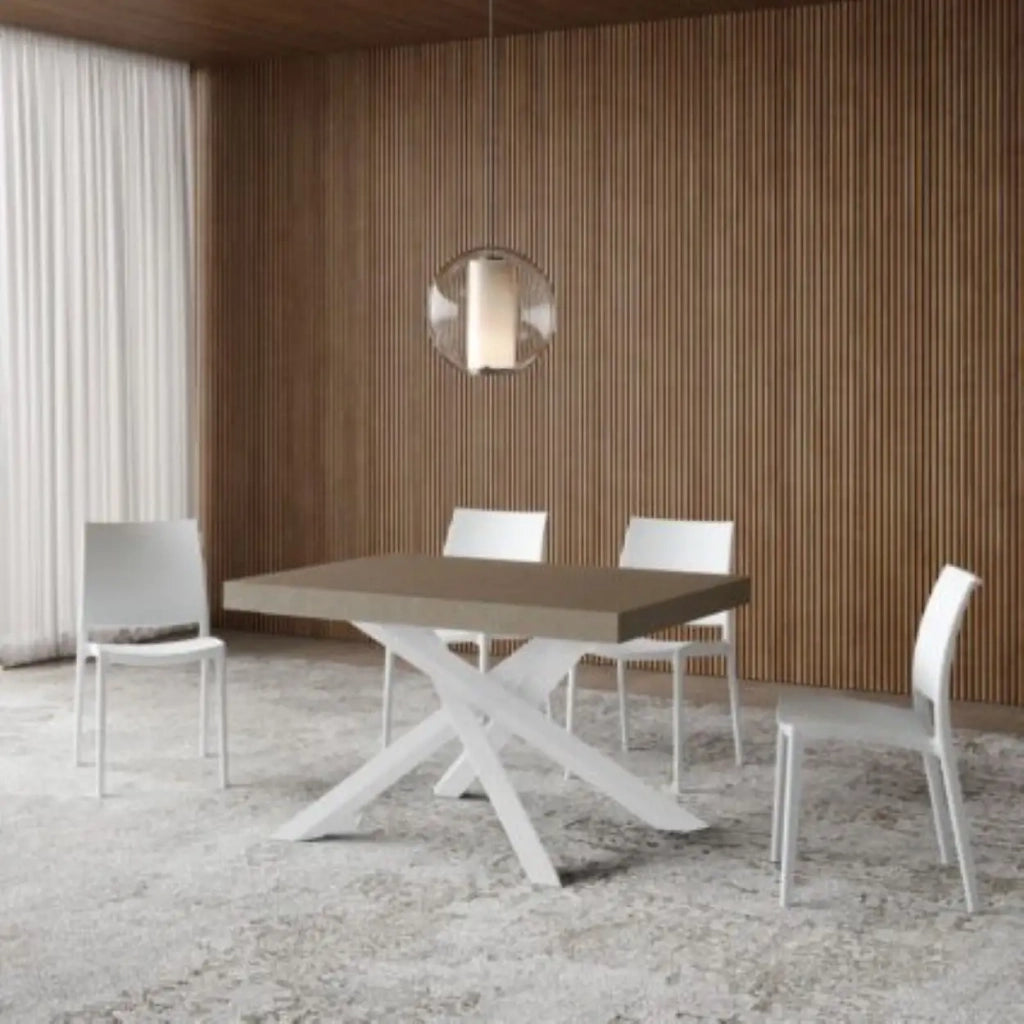 Tavolo allungabile 120/380x90 cm Volantis tortora gambe bianche