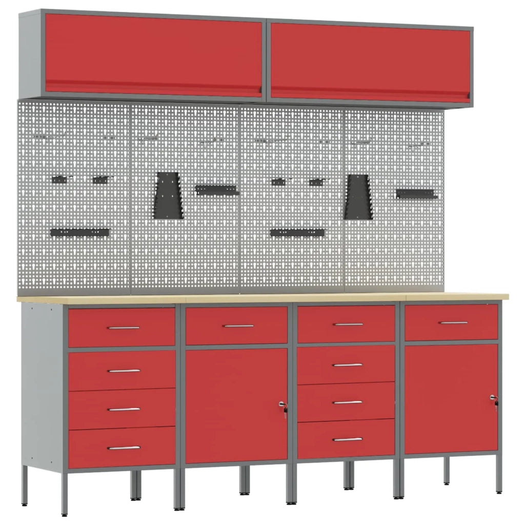 Set di mobili da lavoro con cassetto con blocco 10 pcs Rosso 3321493