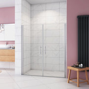 Box Doccia per Nicchia 195 cm Doppia Porta Battente Saloon Vetro Temperato 6 mm Anticalcare Larga 146 cm (76+76: 1438-1478 mm)