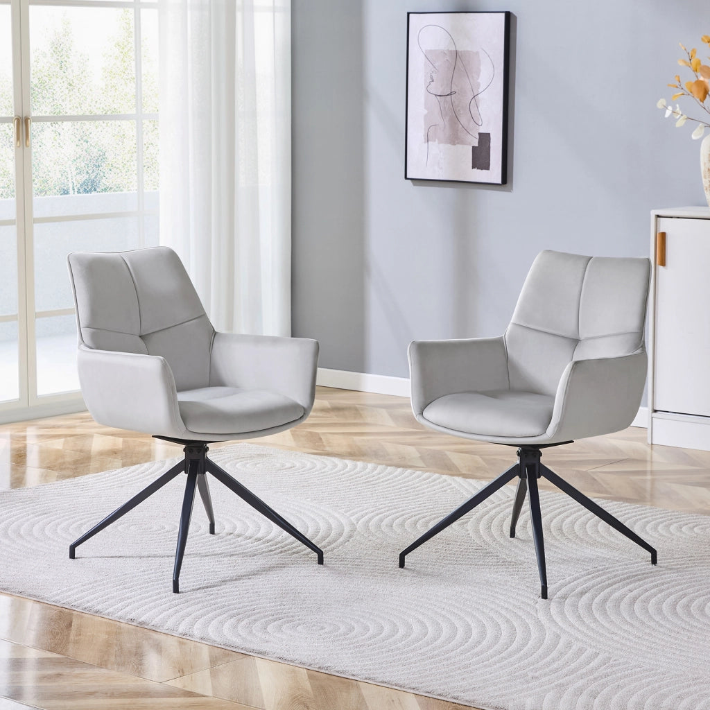 Sedia girevole a 360 gradi in tessuto grigio chiaro e metallo nero con braccioli 71 × 57,5 × 52,5 cm