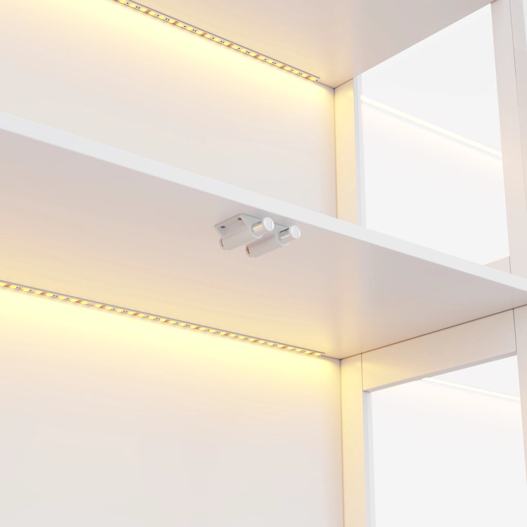VETRINA LED 80x35x170 cm in MDF e Vetro Bianco con 4 Ripiani