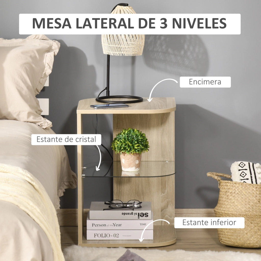Tavolino da salotto moderno con ripiano in vetro ¨C Minimal ¨C 40x40x56 cm legno naturale