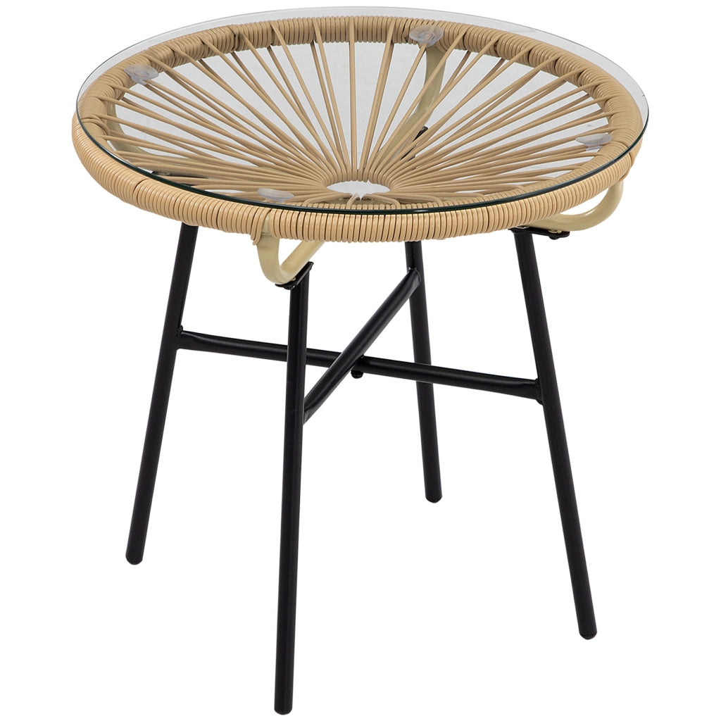 Tavolino da bistrot, tavolo rotondo da giardino, tavolino laterale in rattan, per patio, balcone, nero+beige, 50 x 50 x 50 cm