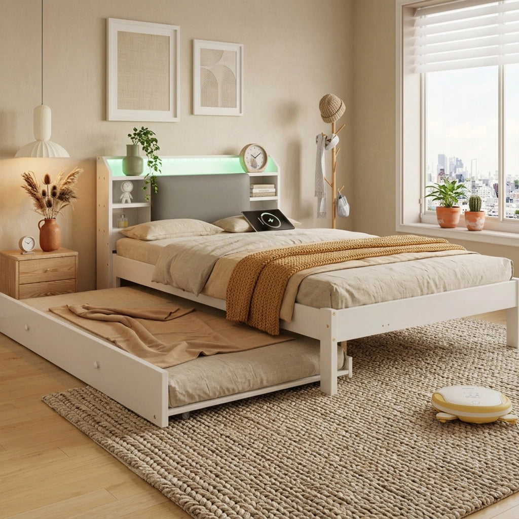 LETTO 120x200 cm con letto estraibile 90x190 cm bianco