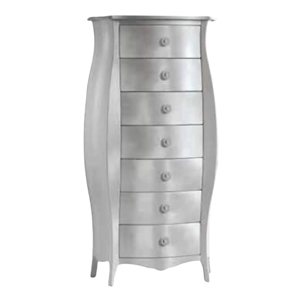 Cassettiera bombata in legno foglia argento 74x37x142 - Mobili 2G