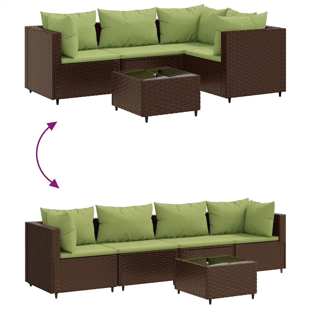 Set Divani da Giardino 5 pz con Cuscini Marrone in Polyrattan