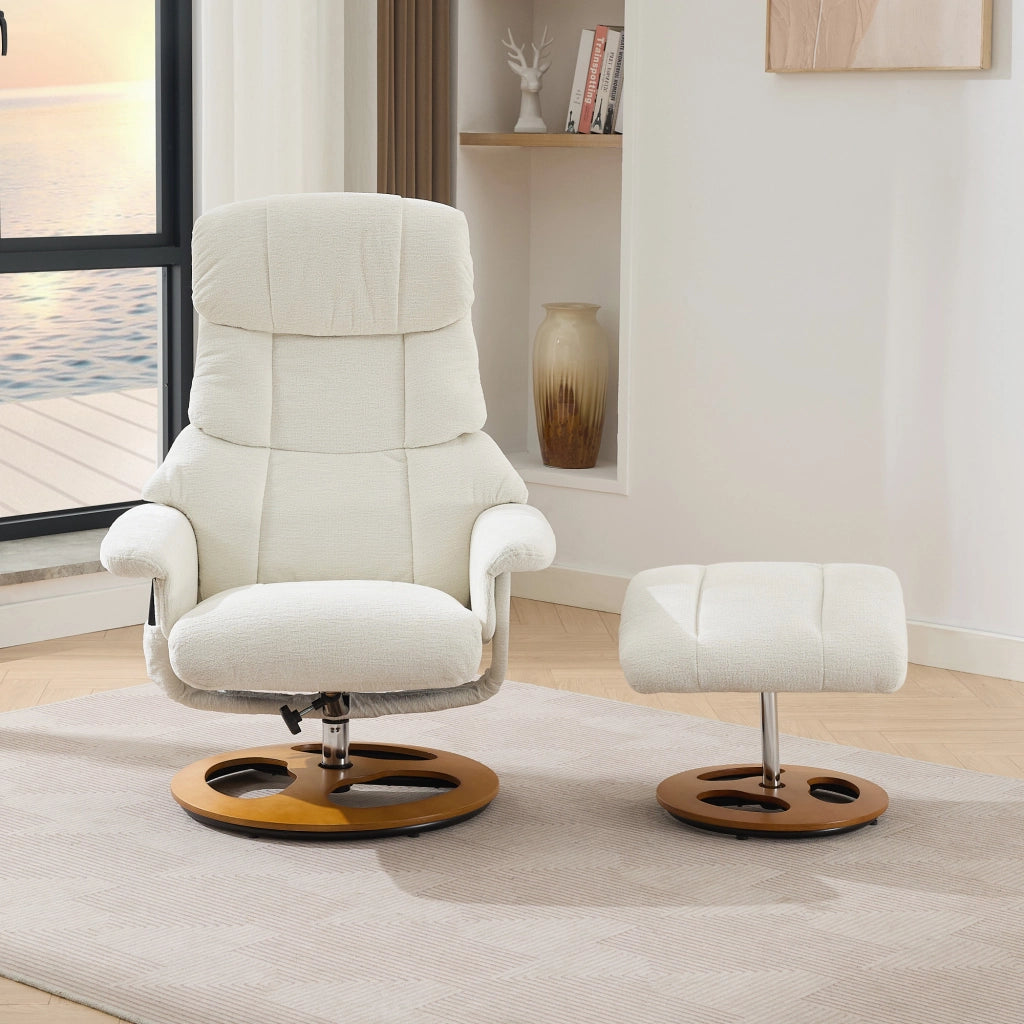 Poltrona Relax Massaggiante Reclinabile con Poggiapiedi Girevole ¨C MINIMAL ¨C Tessuto Chenille Bianco