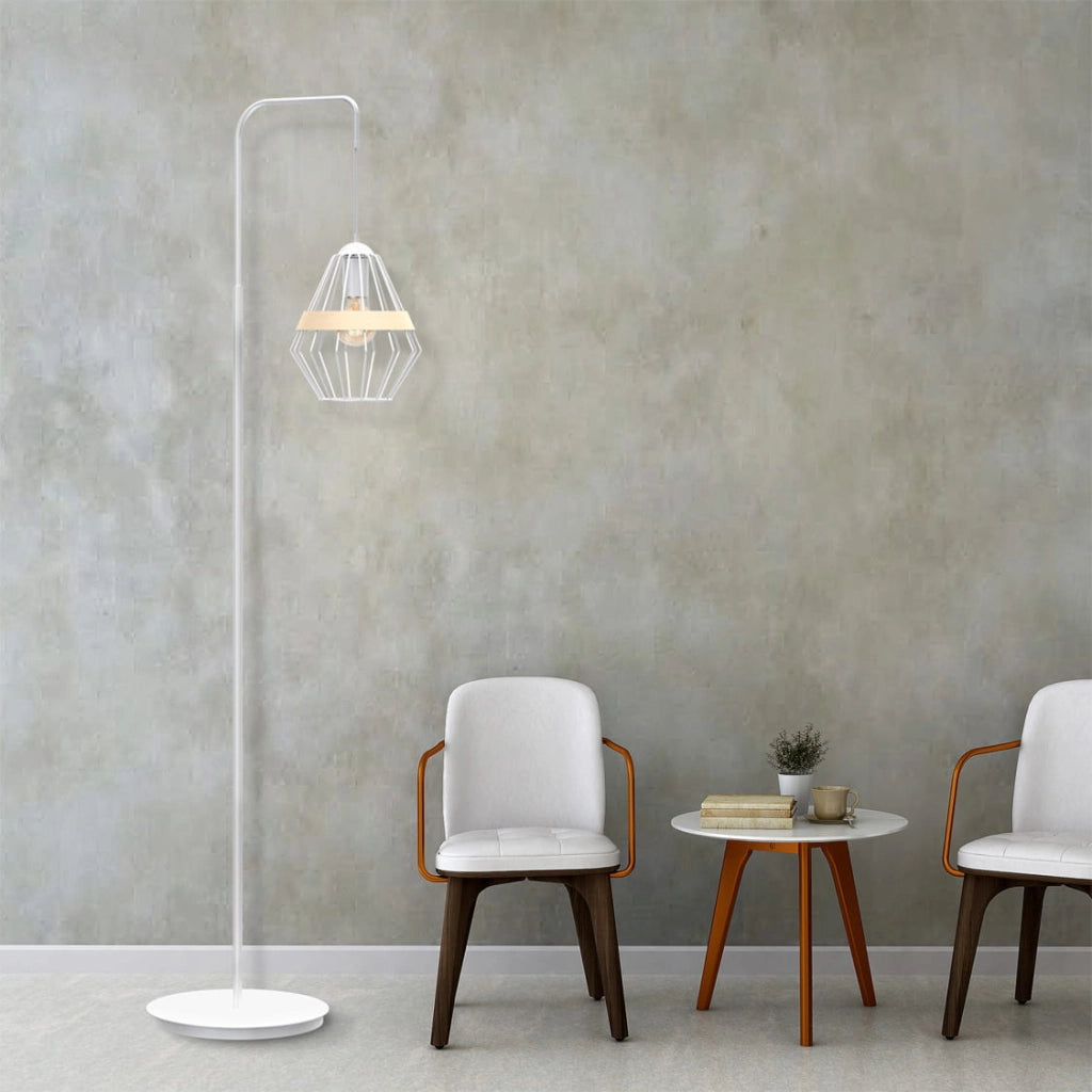 Lampada da terra Cliff bianca/legno E27 60W Milagro