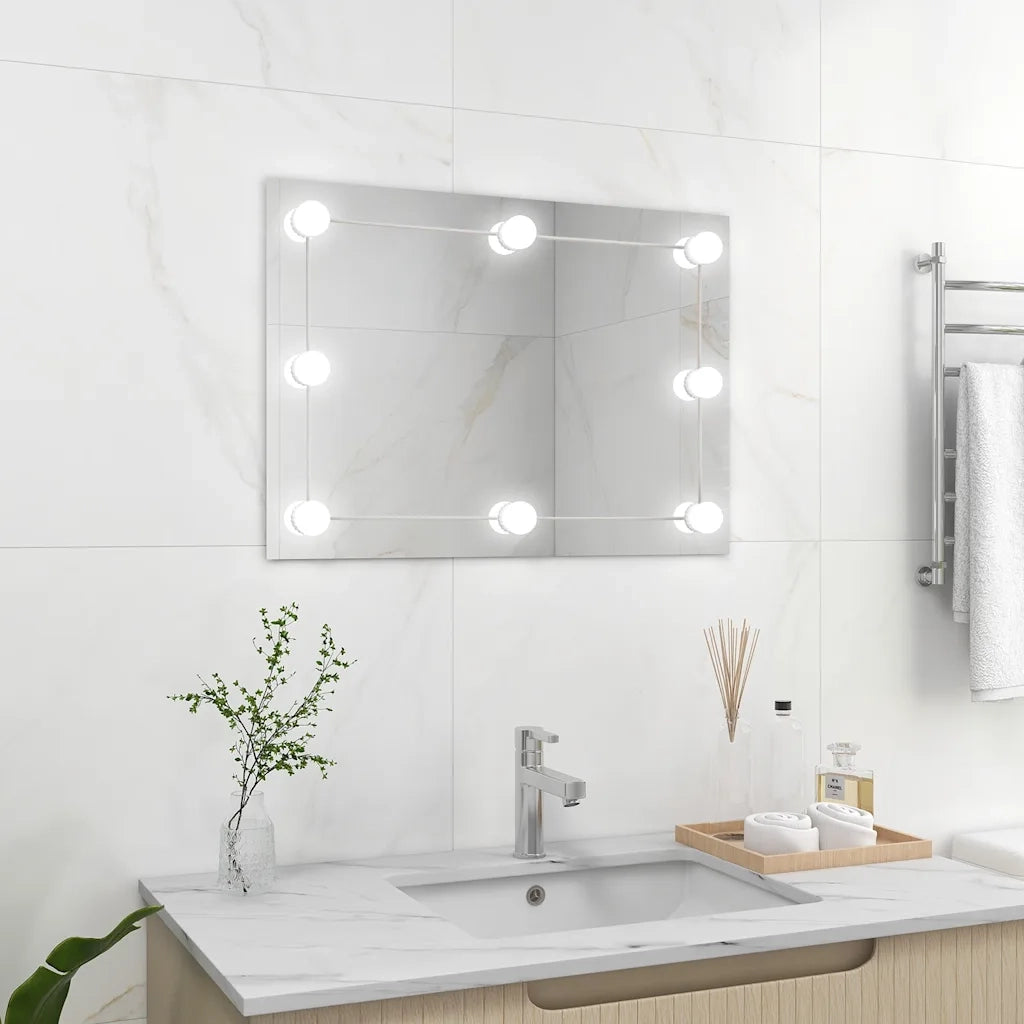 Specchio Parete Rettangolare Senza Cornice con Luci LED Vetro