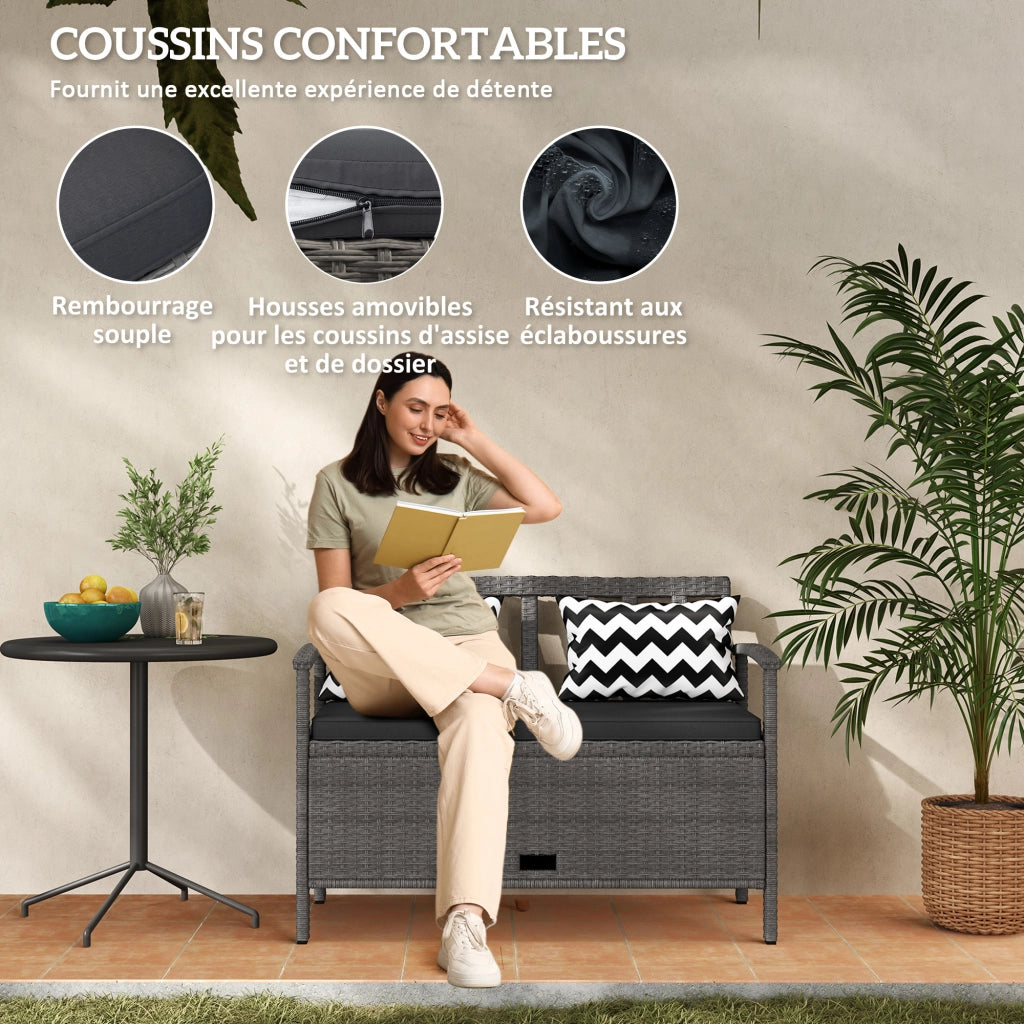 Panca da giardino 2 posti con contenitore ¨C Xylo ¨C polyrattan grigio 112x62x82cm