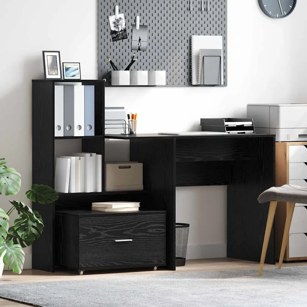 Scrivania | Tavolo da Ufficio Rovere Nero 131,5 x 50 x 106,5 cm Legno multistrato