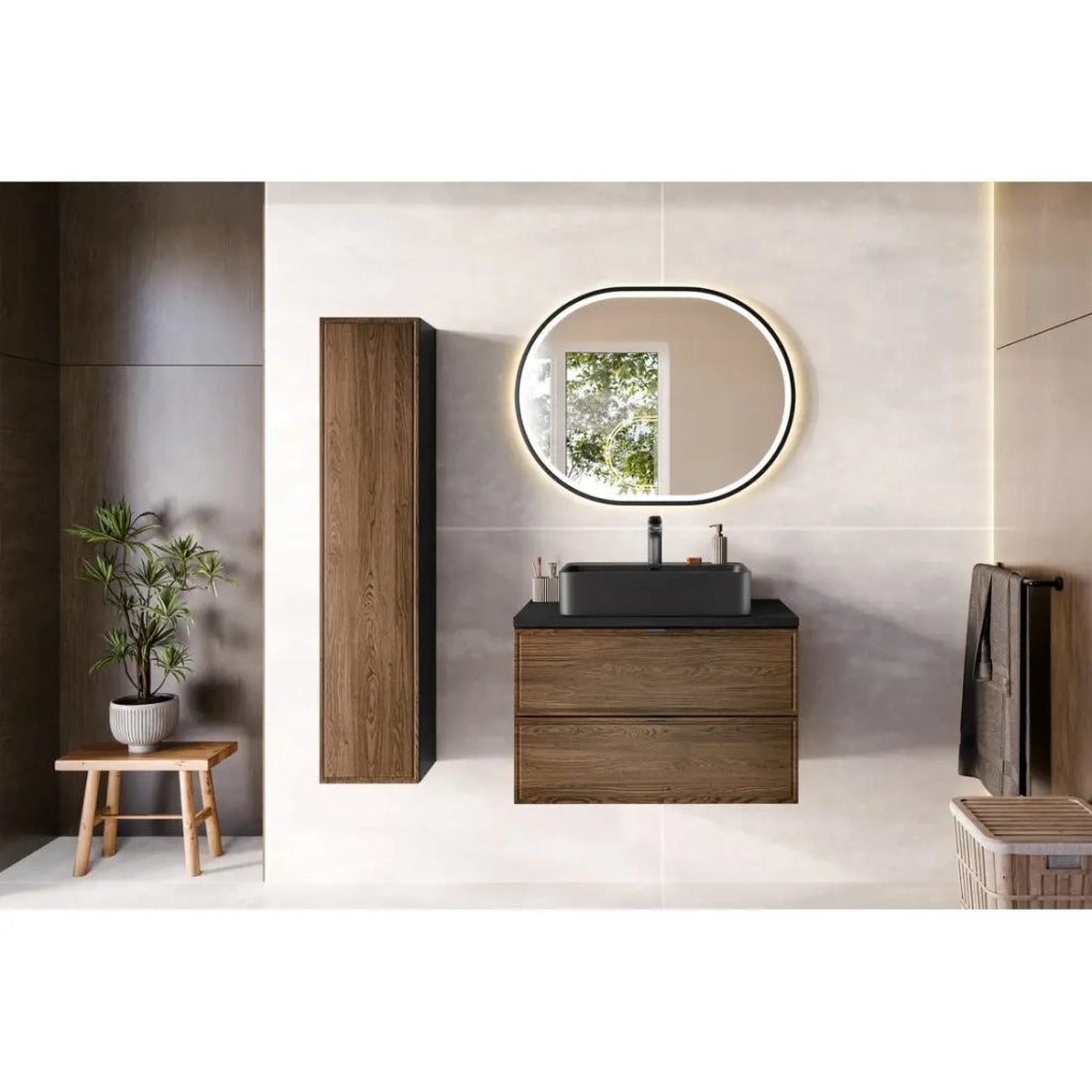 Mobile sottolavabo SAVIA 80 cm marrone e nero – 2 cassetti – sospesi