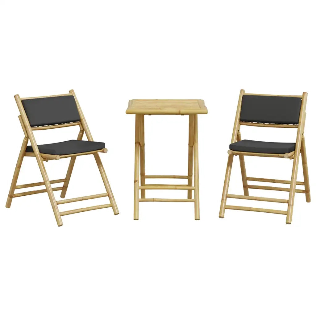 Set da Bistrot Pieghevole 3pz con Cuscini Grigio Scuro Bambù 3208934