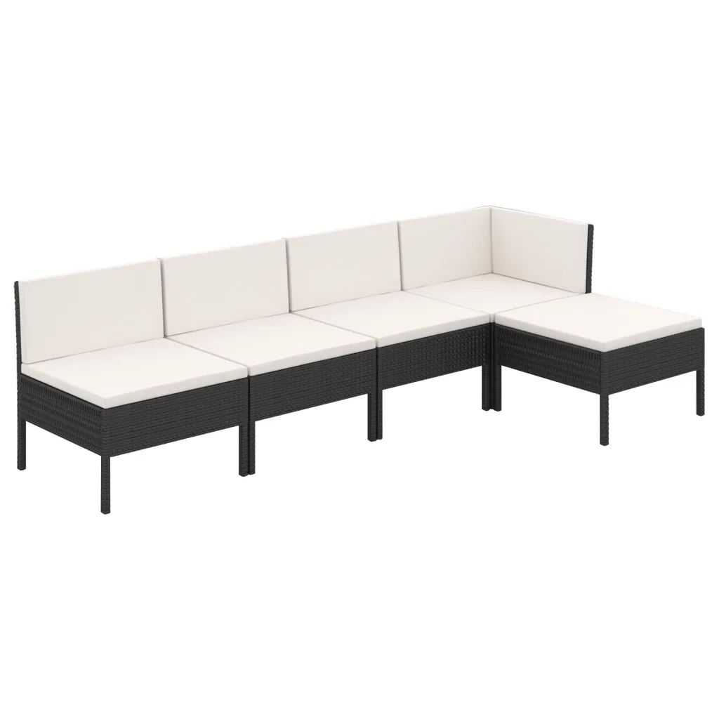 Set Divani da Giardino 5 pz con Cuscini in Polyrattan Nero 3094368