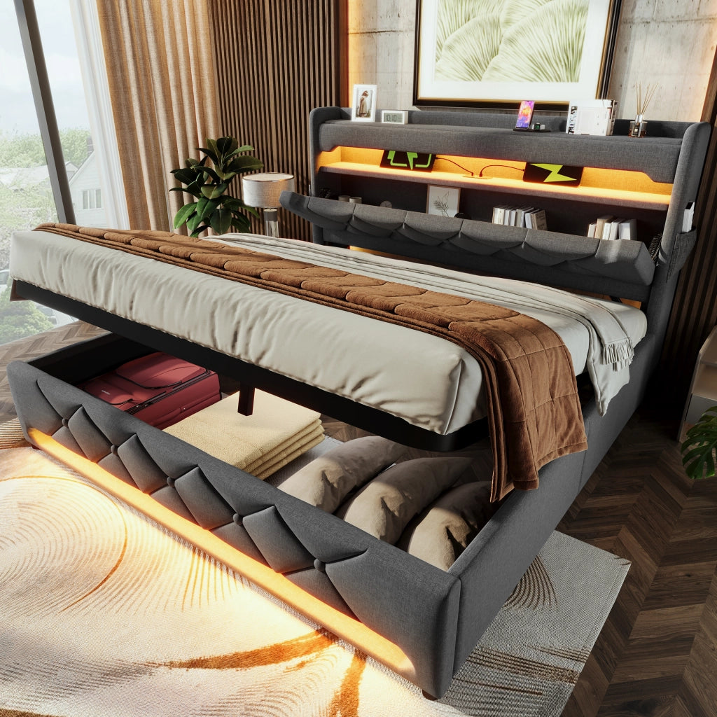 letto imbottito lino grigio 140 x 200 cm