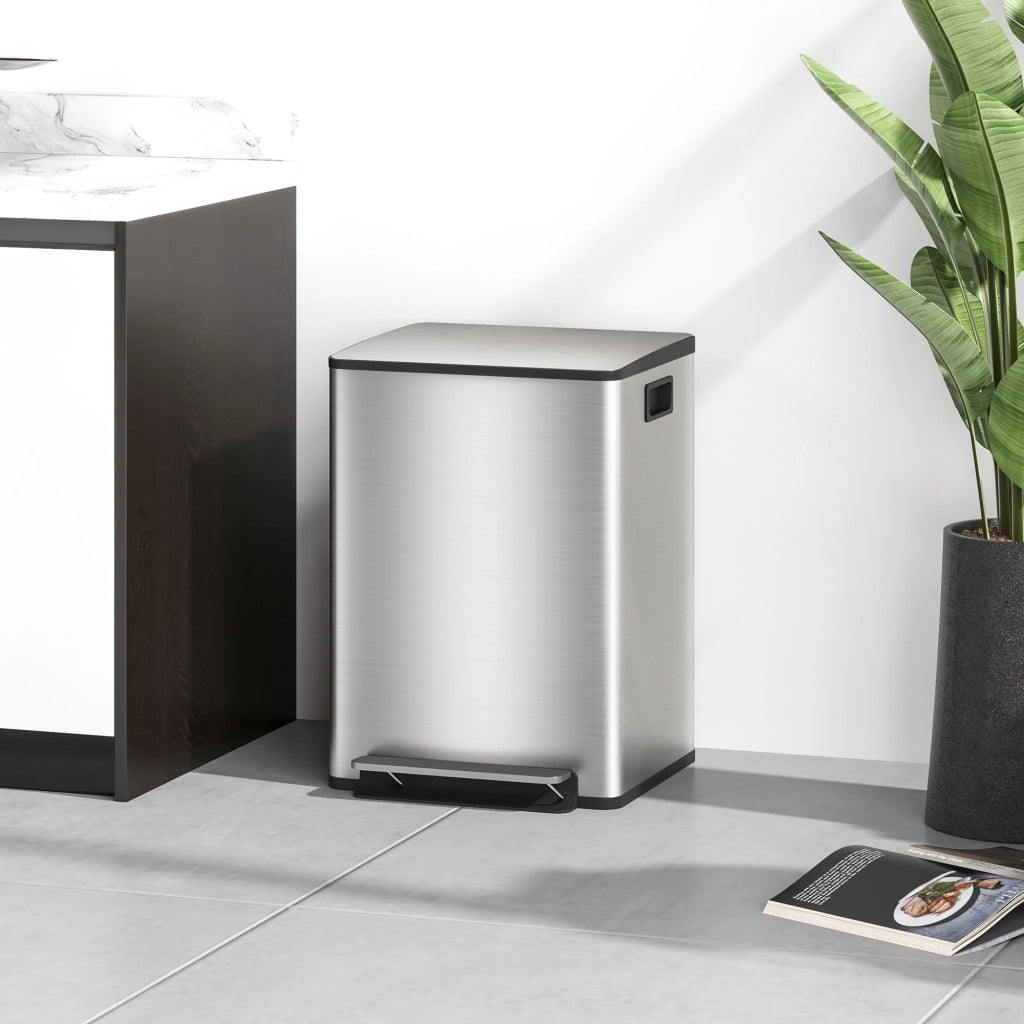 Pattumiera a pedale 2 scomparti ¨C Xylo ¨C 2x20L acciaio inox chiusura soft