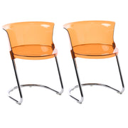 Set di 2 sedie da pranzo arancione in materiale sintetico con gambe in metallo argentato schienale curvo stile moderno sala da pranzo
