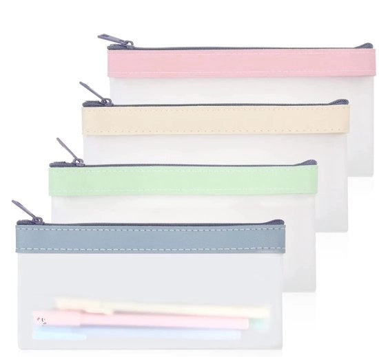 Etui 4-dilato per ragazze trasparente con chiusura a righello, organizzatore per penne e accessori da ufficio (4 colori)