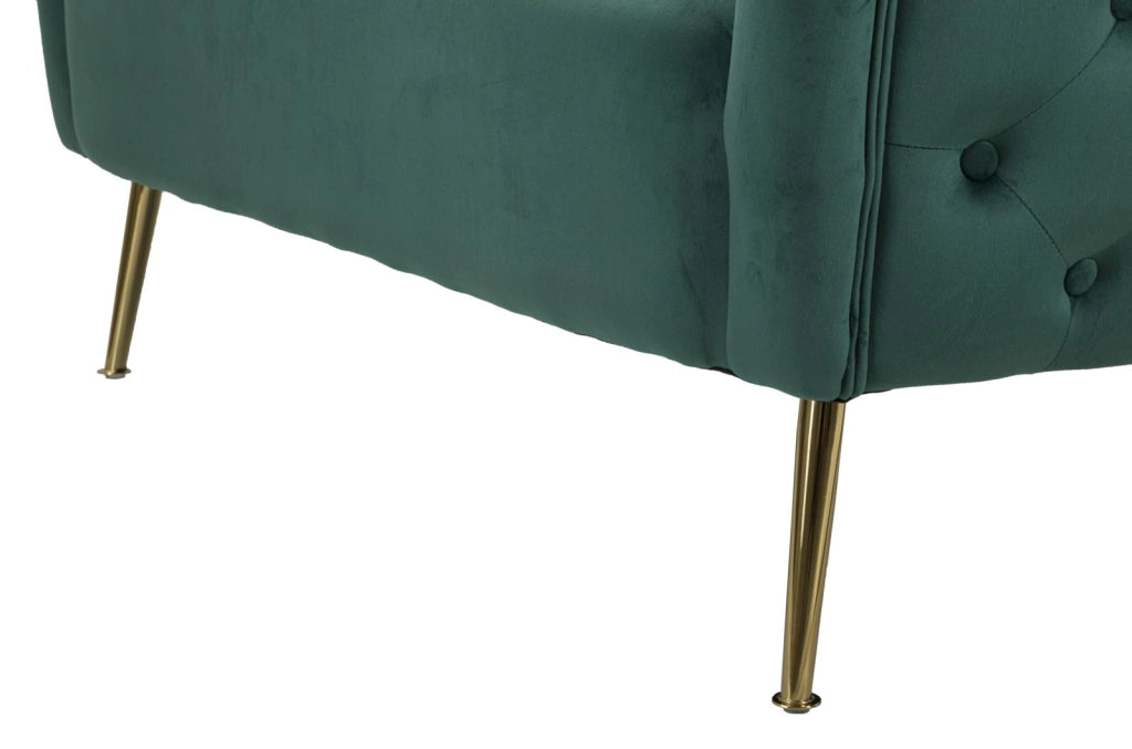 Divano 2 posti in metallo e tessuto dorato e verde cm 127x74x73