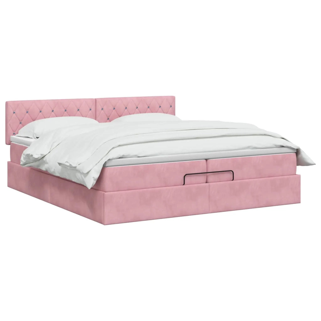Letto ottomano con materasso Rosa 200 x 200 cm Velluto 3456512