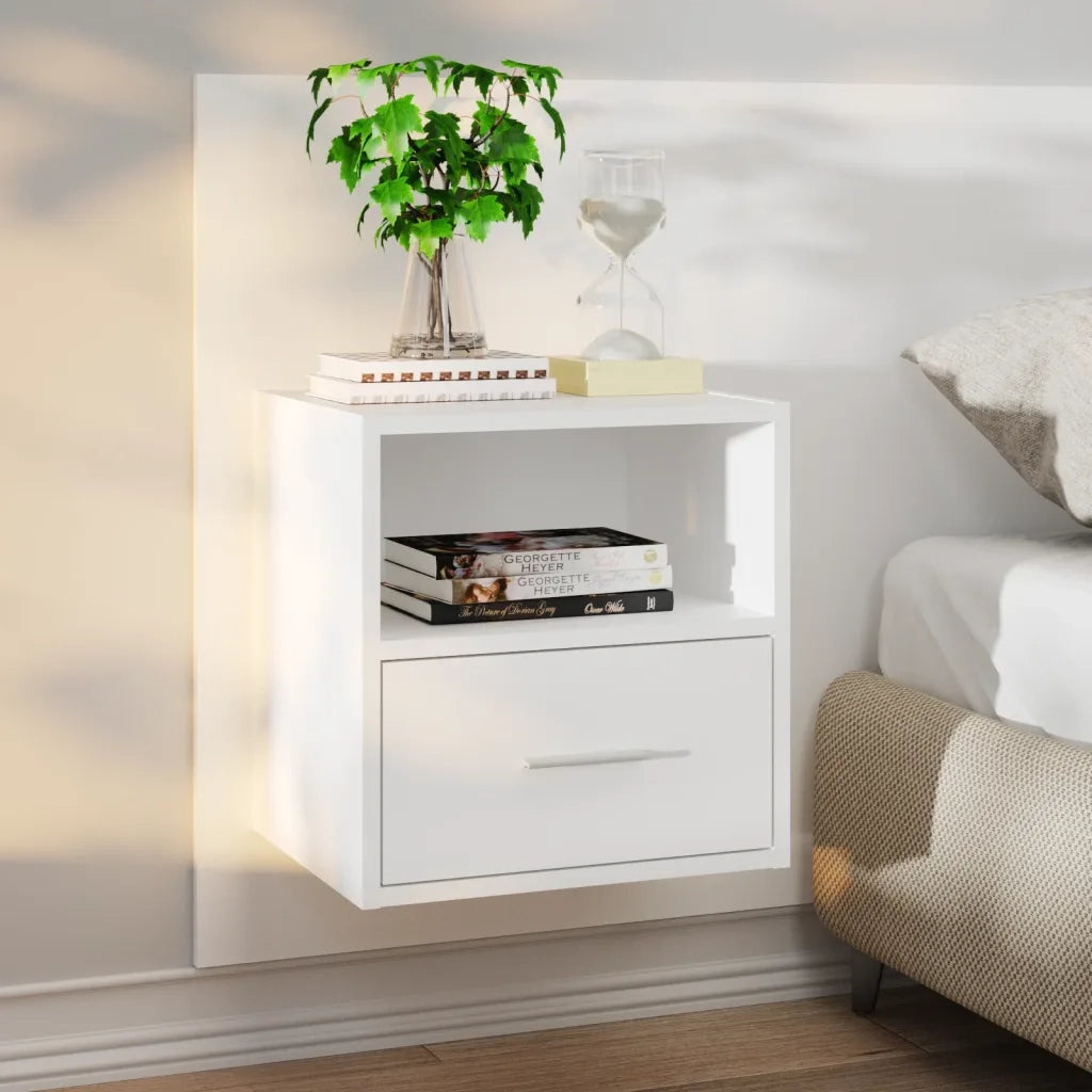Set di 2 Comodini | Armadio da Notte | Mobiletto da notte a Parete Bianchi