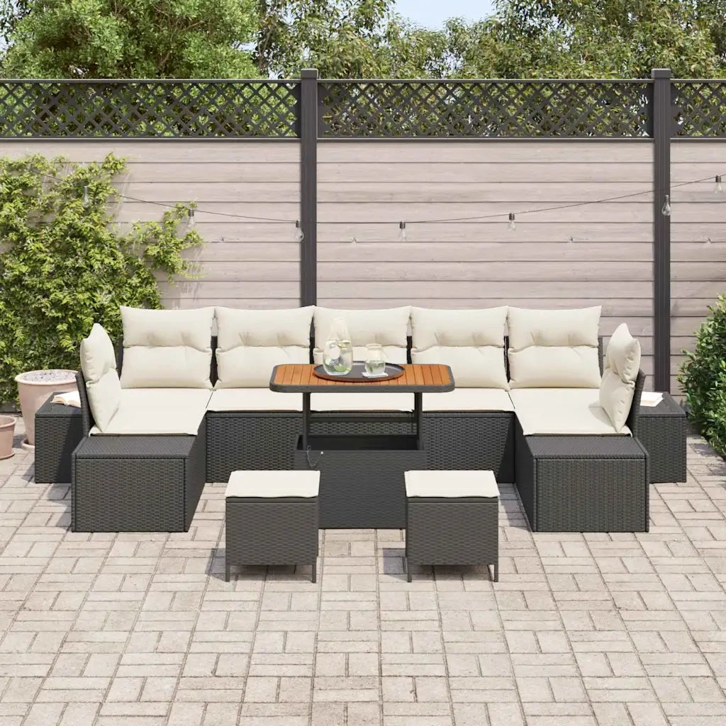 Set Divano da Giardino con cuscino 10 pcs Nero polyrattan