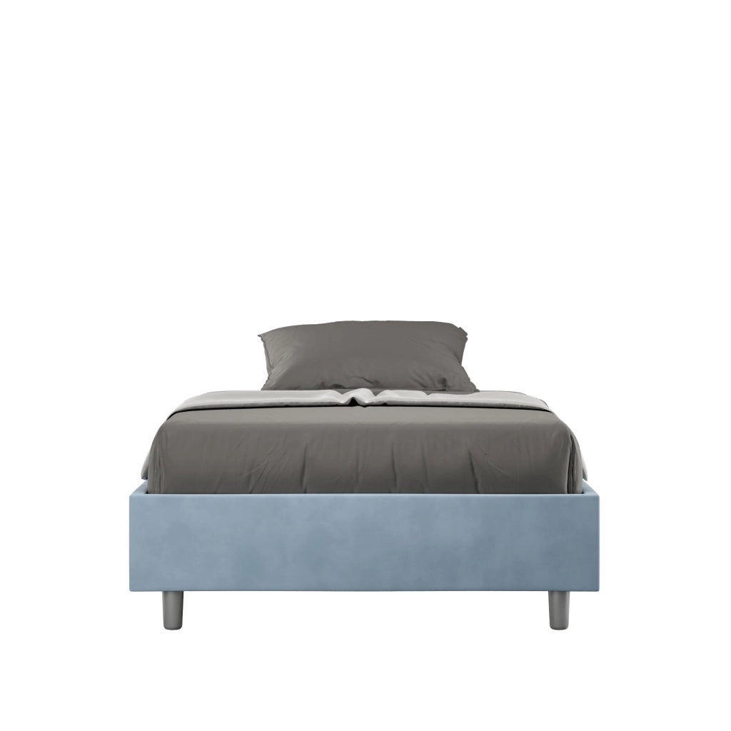 Letto Matrimoniale Francese Sommier 140x190 cm con Rete e Contenitore Azelia Azzurro