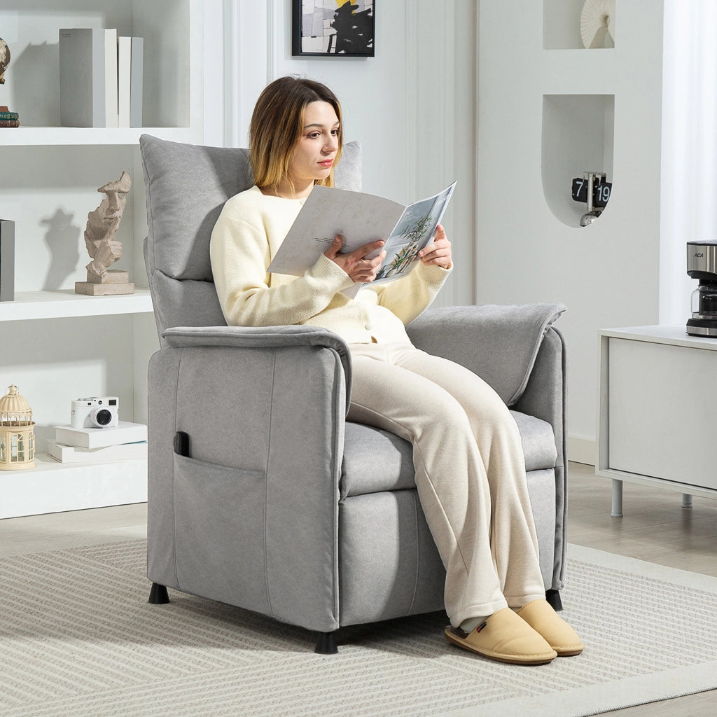 Poltrona Relax Elettrica Reclinabile con Poggiapiedi ¨C Xylo ¨C Tessuto Velluto Grigio 80x83x104 cm